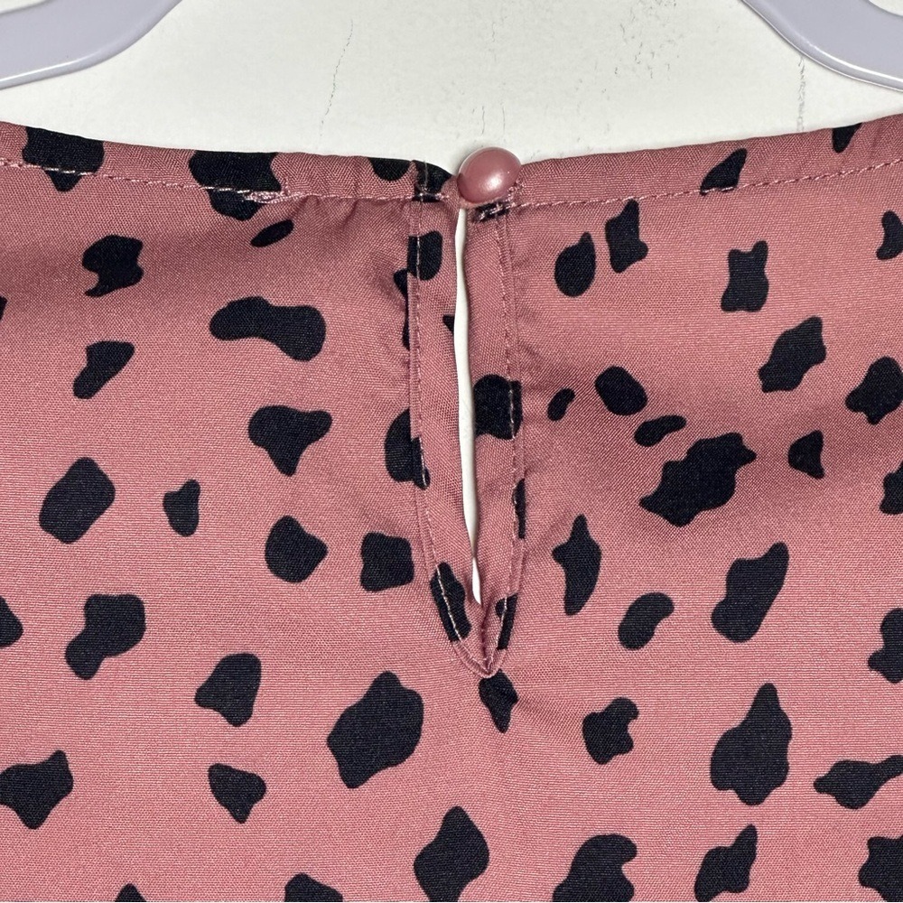 Pink Dalmatian Print Peplum Top Ruffle 3/4 Sleeve Keyhole Back XS US 2 - Picture 8 of 9